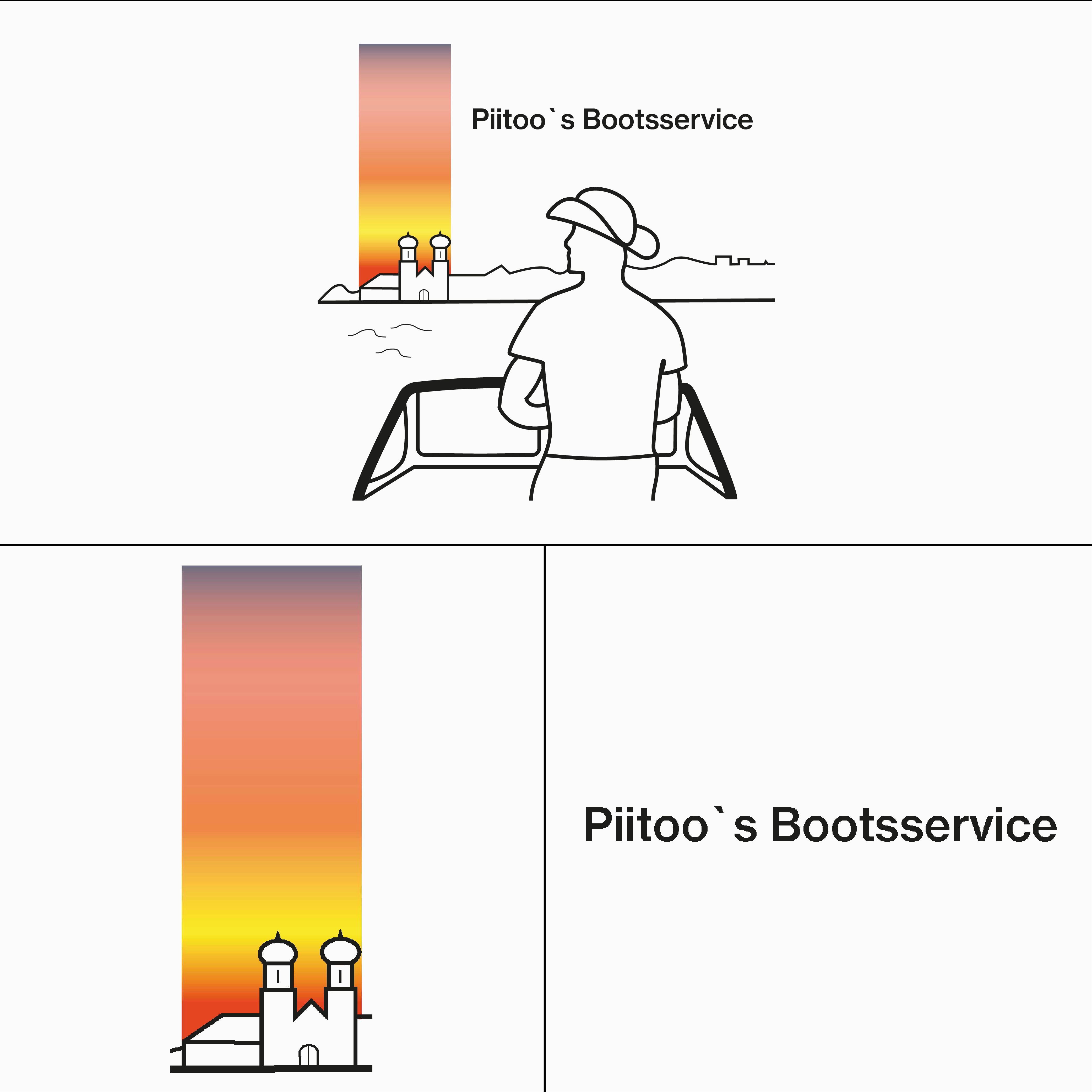 Logo von Piitoo’s Bootsservice mit Boot und Schlosskirche Friedrichshafen